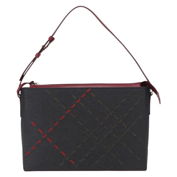 BURBERRY Nova Check Shoulder Bag Nylon Leather Gray Silver Auth ka787 - 0