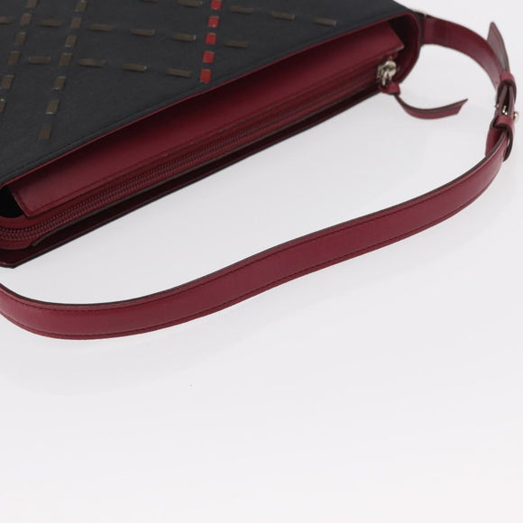 BURBERRY Nova Check Shoulder Bag Nylon Leather Gray Silver Auth ka787