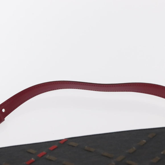 BURBERRY Nova Check Shoulder Bag Nylon Leather Gray Silver Auth ka787