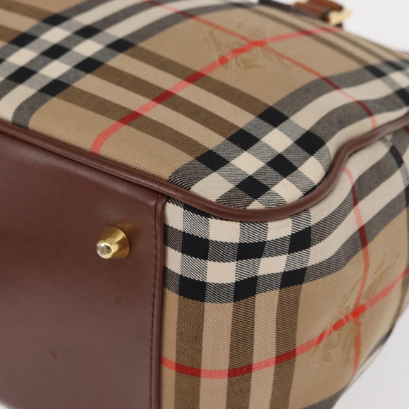 BURBERRY Nova Check Hand Bag Canvas Leather Beige Gold Auth ka789