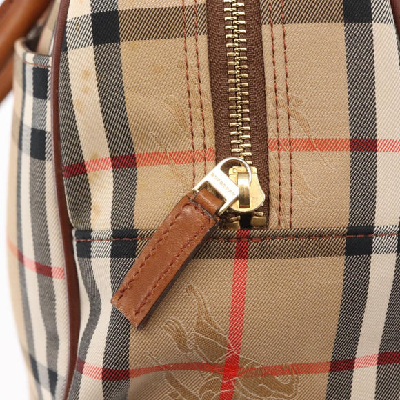 BURBERRY Nova Check Hand Bag Canvas Leather Beige Gold Auth ka789