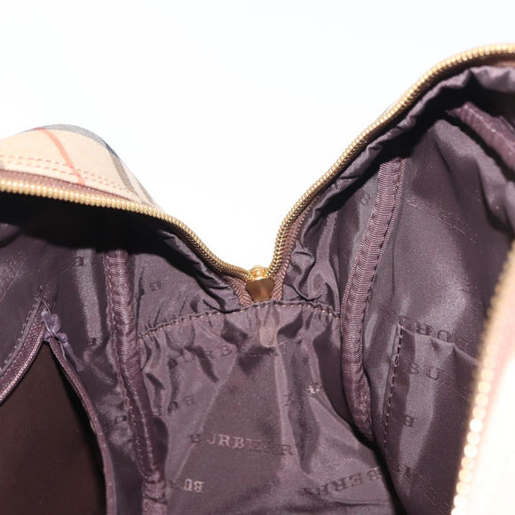 BURBERRY Nova Check Hand Bag Canvas Leather Beige Gold Auth ka789