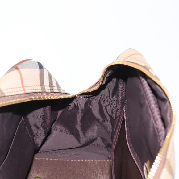 BURBERRY Nova Check Hand Bag Canvas Leather Beige Gold Auth ka789