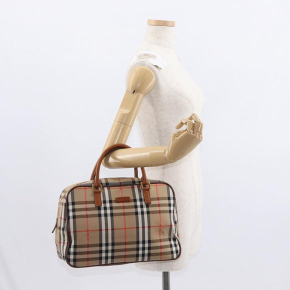 BURBERRY Nova Check Hand Bag Canvas Leather Beige Gold Auth ka789
