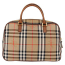 BURBERRY Nova Check Hand Bag Canvas Leather Beige Gold Auth ka789-3
