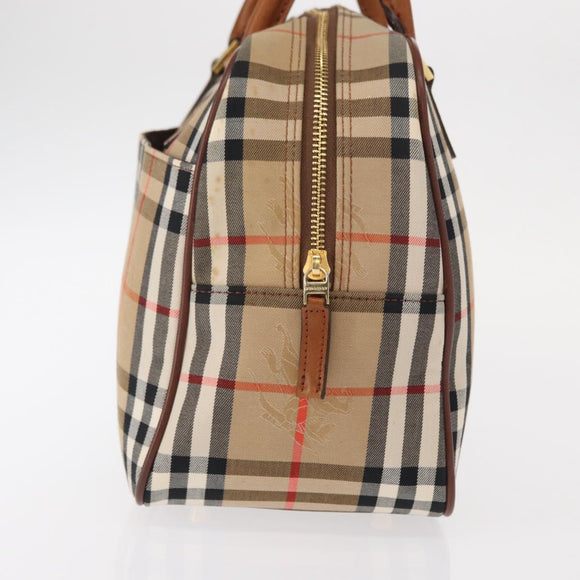 BURBERRY Nova Check Hand Bag Canvas Leather Beige Gold Auth ka789