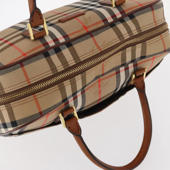 BURBERRY Nova Check Hand Bag Canvas Leather Beige Gold Auth ka789