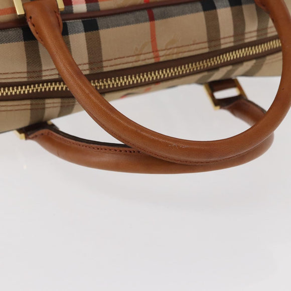 BURBERRY Nova Check Hand Bag Canvas Leather Beige Gold Auth ka789