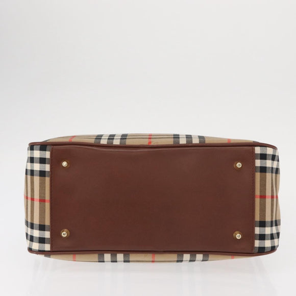 BURBERRY Nova Check Hand Bag Canvas Leather Beige Gold Auth ka789