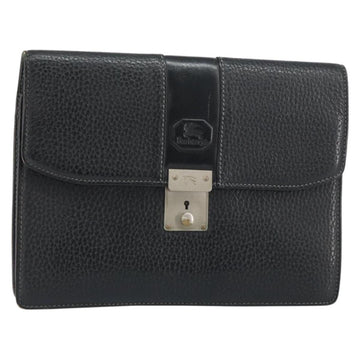 Burberrys Clutch Bag Leather Black Auth ka790