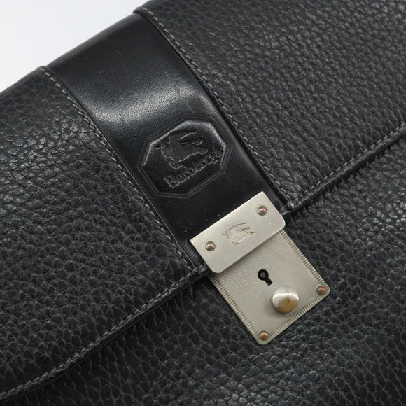 Burberrys Clutch Bag Leather Black Auth ka790