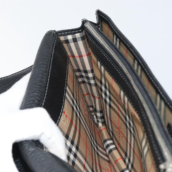 Burberrys Clutch Bag Leather Black Auth ka790