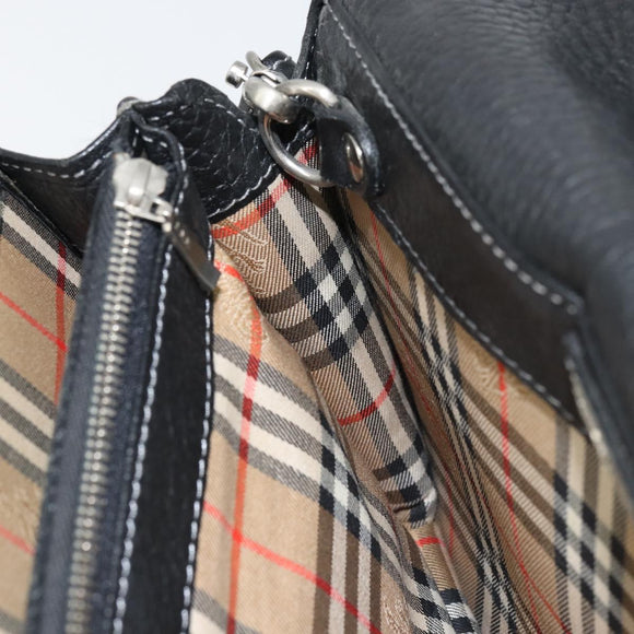 Burberrys Clutch Bag Leather Black Auth ka790