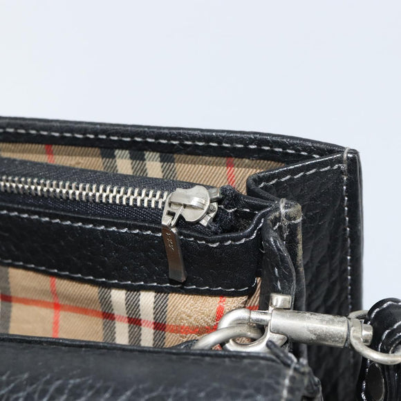 Burberrys Clutch Bag Leather Black Auth ka790