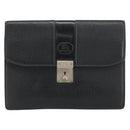 Burberrys Clutch Bag Leather Black Auth ka790-2