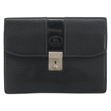 Burberrys Clutch Bag Leather Black Auth ka790 - 0