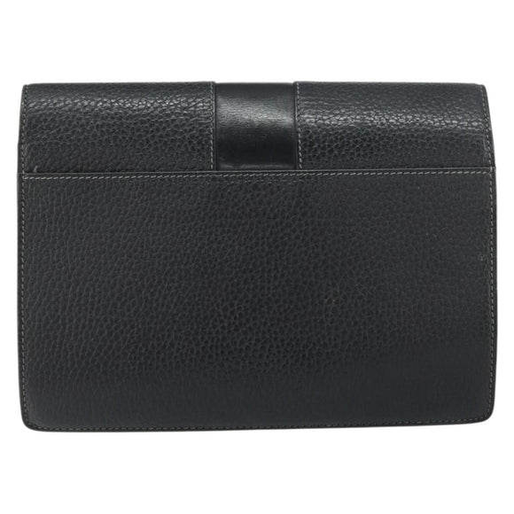 Burberrys Clutch Bag Leather Black Auth ka790