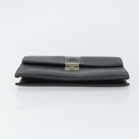 Burberrys Clutch Bag Leather Black Auth ka790