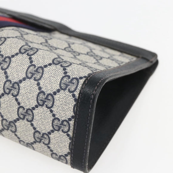GUCCI GG Supreme Sherry Line Clutch Bag PVC Navy Red 84 014 2125 23 Auth ka792