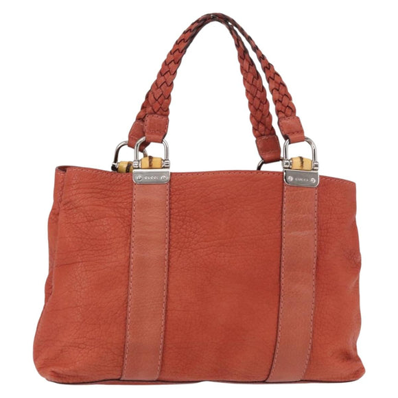 GUCCI Bamboo Hand Bag Leather Red Silver 232947 Auth ka796