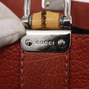 GUCCI Bamboo Hand Bag Leather Red Silver 232947 Auth ka796-14