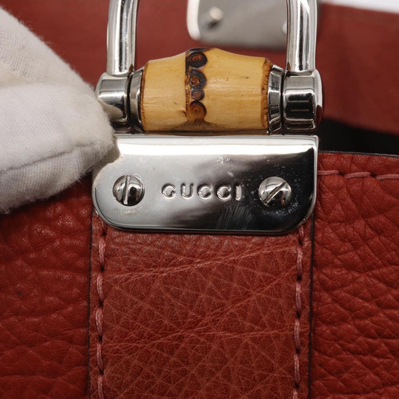 GUCCI Bamboo Hand Bag Leather Red Silver 232947 Auth ka796