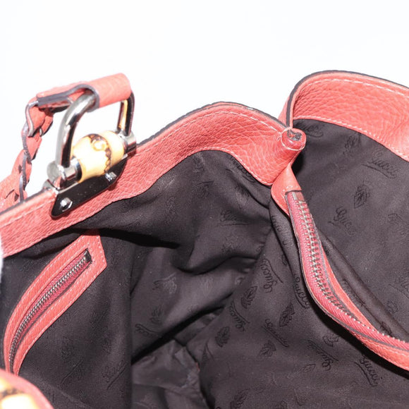 GUCCI Bamboo Hand Bag Leather Red Silver 232947 Auth ka796