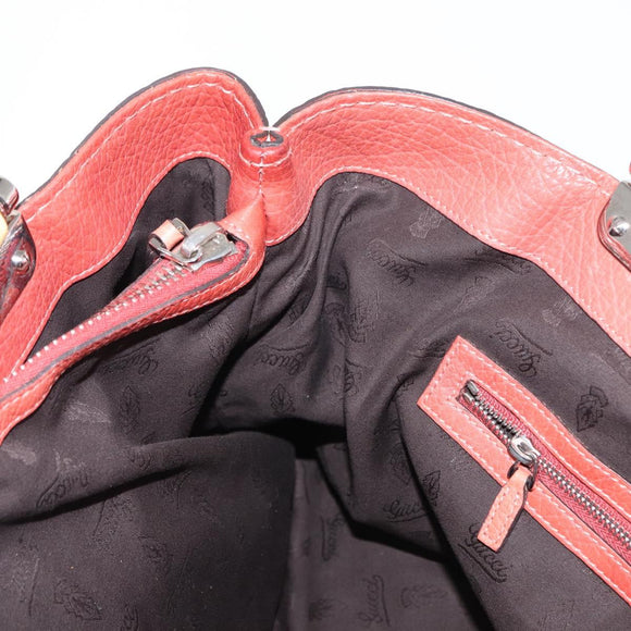 GUCCI Bamboo Hand Bag Leather Red Silver 232947 Auth ka796