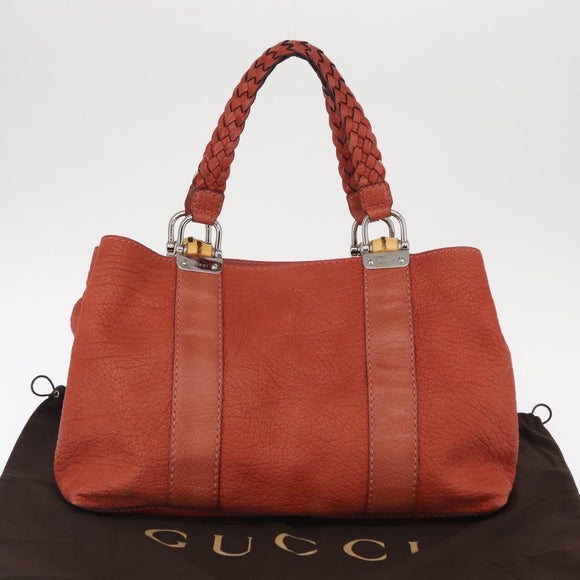 GUCCI Bamboo Hand Bag Leather Red Silver 232947 Auth ka796