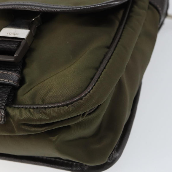 PRADA Shoulder Bag Nylon Khaki Silver Auth ka810