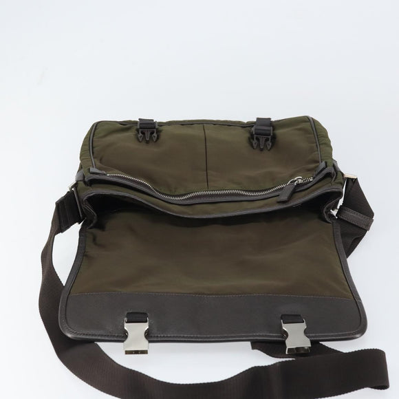 PRADA Shoulder Bag Nylon Khaki Silver Auth ka810