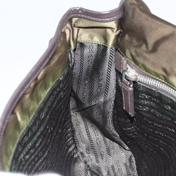 PRADA Shoulder Bag Nylon Khaki Silver Auth ka810