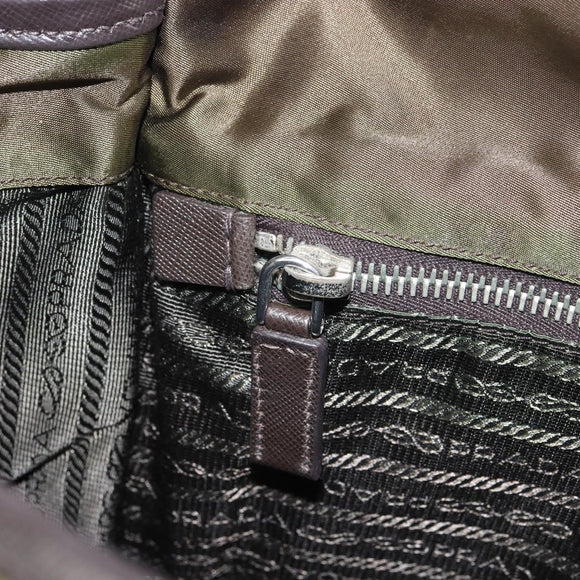 PRADA Shoulder Bag Nylon Khaki Silver Auth ka810