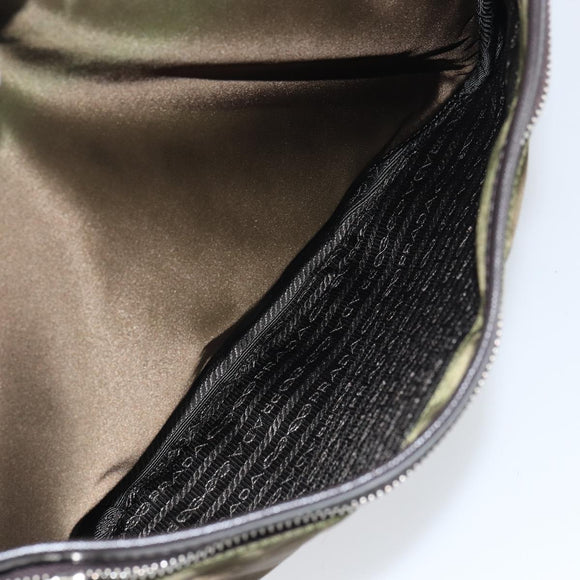 PRADA Shoulder Bag Nylon Khaki Silver Auth ka810