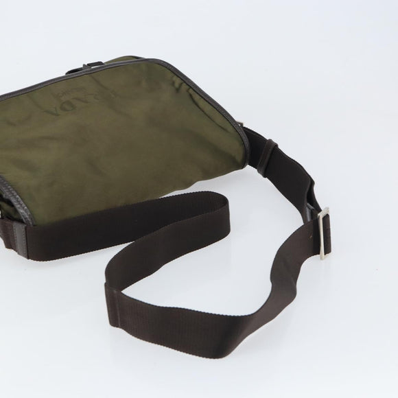PRADA Shoulder Bag Nylon Khaki Silver Auth ka810