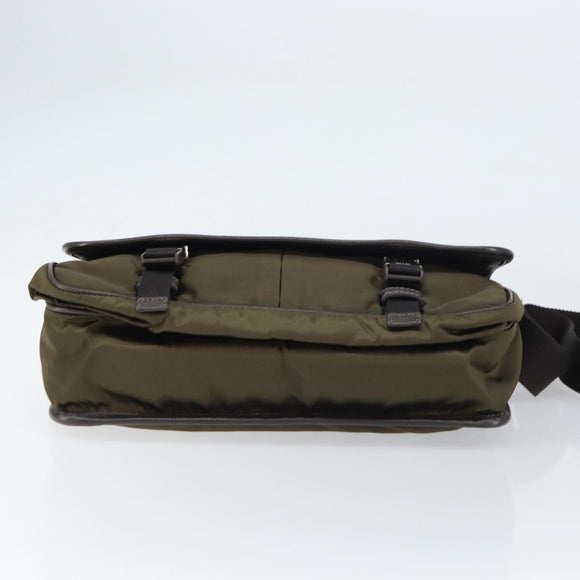 PRADA Shoulder Bag Nylon Khaki Silver Auth ka810