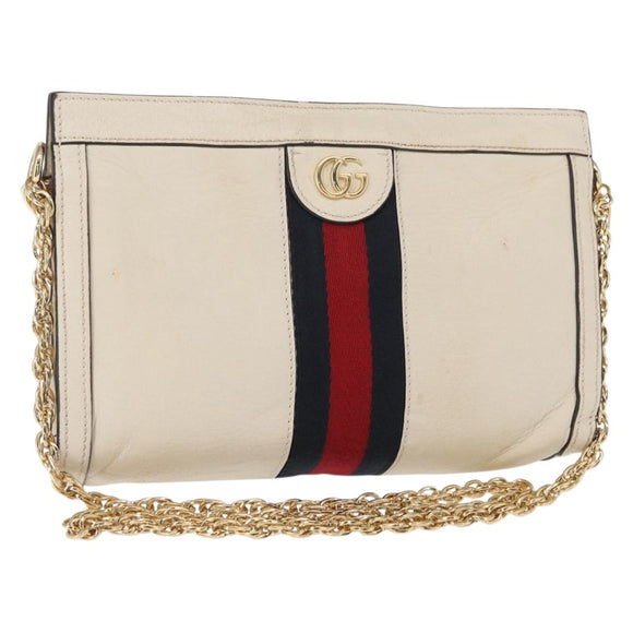 GUCCI Chain Sherry Line Shoulder Bag Leather White 503877 Auth ka811