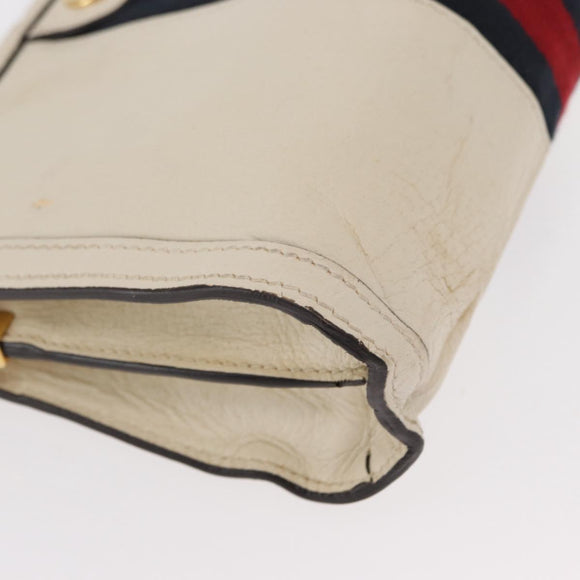 GUCCI Chain Sherry Line Shoulder Bag Leather White 503877 Auth ka811