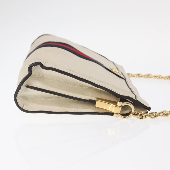 GUCCI Chain Sherry Line Shoulder Bag Leather White 503877 Auth ka811