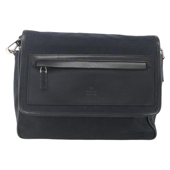 GUCCI GG Canvas Shoulder Bag Black Silver 019 0375 Auth ka825