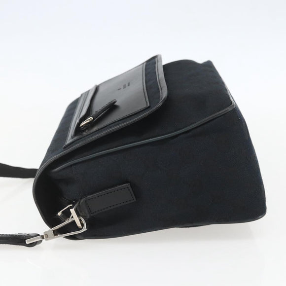 GUCCI GG Canvas Shoulder Bag Black Silver 019 0375 Auth ka825