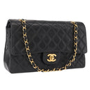 CHANEL Chain Matelasse 25 Shoulder Bag Lamb Skin Black Gold CC Auth ka829SAV-1