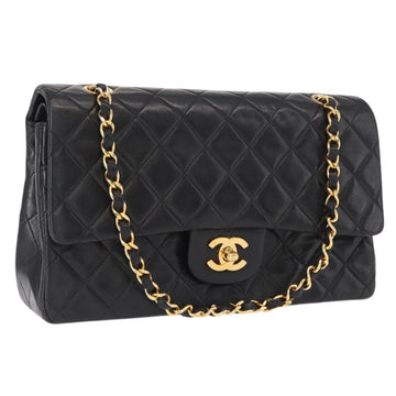 CHANEL Chain Matelasse 25 Shoulder Bag Lamb Skin Black Gold CC Auth ka829SAV