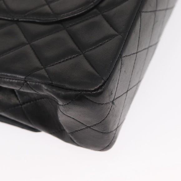 CHANEL Chain Matelasse 25 Shoulder Bag Lamb Skin Black Gold CC Auth ka829SAV