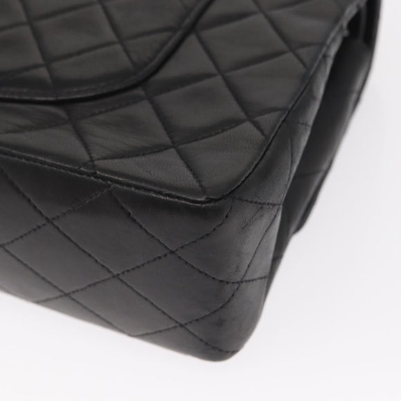 CHANEL Chain Matelasse 25 Shoulder Bag Lamb Skin Black Gold CC Auth ka829SAV