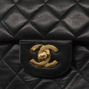 CHANEL Chain Matelasse 25 Shoulder Bag Lamb Skin Black Gold CC Auth ka829SAV-14