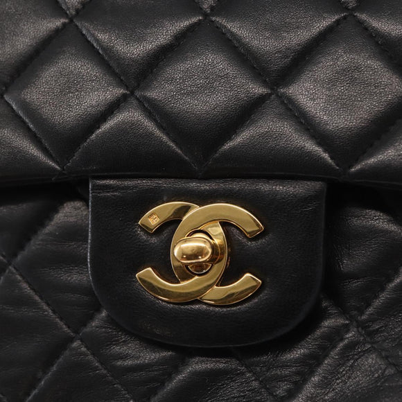 CHANEL Chain Matelasse 25 Shoulder Bag Lamb Skin Black Gold CC Auth ka829SAV