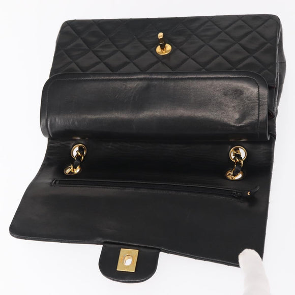 CHANEL Chain Matelasse 25 Shoulder Bag Lamb Skin Black Gold CC Auth ka829SAV