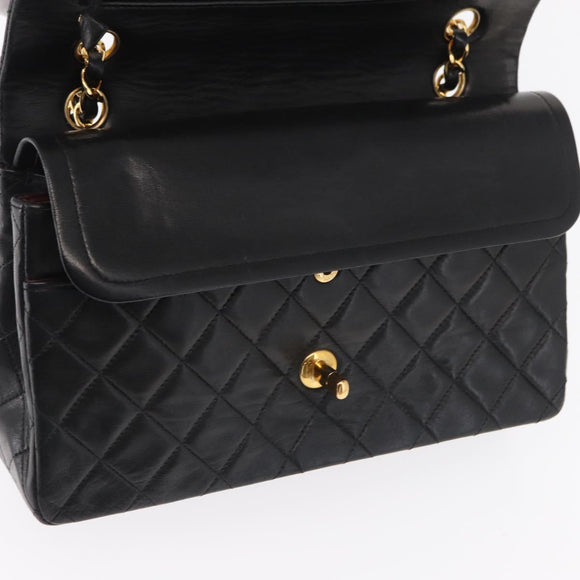 CHANEL Chain Matelasse 25 Shoulder Bag Lamb Skin Black Gold CC Auth ka829SAV