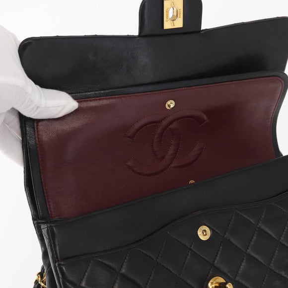 CHANEL Chain Matelasse 25 Shoulder Bag Lamb Skin Black Gold CC Auth ka829SAV